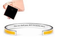 This Too Shall Pass Mantra Cuff Bracelet with Gift box, Engraved Motivational Cuff Bracelet Hidden Message Encouragement Jewelry Gifts for Women (K)