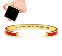This Too Shall Pass Mantra Cuff Bracelet with Gift box, Engraved Motivational Cuff Bracelet Hidden Message Encouragement Jewelry Gifts for Women (B)