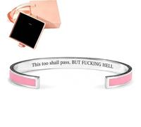 This Too Shall Pass Mantra Cuff Bracelet with Gift box, Engraved Motivational Cuff Bracelet Hidden Message Encouragement Jewelry Gifts for Women (Y)