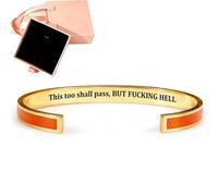 This Too Shall Pass Mantra Cuff Bracelet with Gift box, Engraved Motivational Cuff Bracelet Hidden Message Encouragement Jewelry Gifts for Women (F)