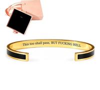 This Too Shall Pass Mantra Cuff Bracelet with Gift box, Engraved Motivational Cuff Bracelet Hidden Message Encouragement Jewelry Gifts for Women (H)