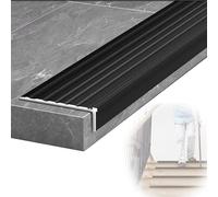 ThisgA Non-Slip Stair Nosing Step Edge Trim Strips Metal, Self Adhesive Stair Edge Protector, Aluminum Corner Guards, L-Shaped Edging Transition Strip/Black/L 90 * W 5Cm