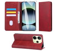THIYUFUNS Funda para Xiaomi Redmi Note 14 4G con Cristal Templado, [Bloqueo RFID] Funda con Tapa de Cuero PU Premium Protector [Ranuras para Tarjetas] [Soporte] - Rojo