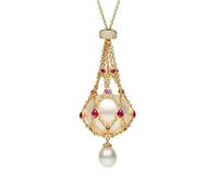 THJFBBNULQ Colgante lavalier de perlas y piedras preciosas, collar de jaula de perlas naturales hecho a mano (A)
