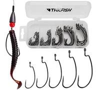 THKFISH 100Piezas/Caja Anzuelos Ganchos de Pesca Acero al Carbono Negro Plantilla para Agua Dulce de Agua Salada Ganchos de Compensación Offset Worm Hooks # 2# 1 1/0 2/0 3/0