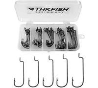 THKFISH 50Piezas/Caja Anzuelos Ganchos de Pesca Acero al Carbono Negro Plantilla para Agua Dulce de Agua Salada Ganchos de Compensación Offset Worm Hooks # 2# 1 1/0 2/0 3/0