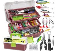 THKFISH Caja de aparejos de 3 capas con aparejos incluidos, 413 piezas de señuelos de pesca, accesorios y herramientas. El kit contiene cebo, ganchos, pesos, plomos, alicates de pesca de lubina