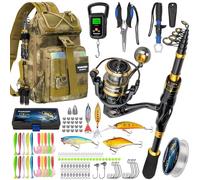THKFISH Combo de caña de pescar telescópica y carrete con mochila, kit de carrete giratorio de fibra de carbono con señuelos de pesca, kit de herramientas de pesca para hombres