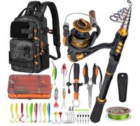 THKFISH Combo de caña de Pescar y Carrete con Mochila, Kit de Carrete Giratorio telescópico con señuelos de Pesca, alicates y Agarre de Labios de Pescado para Adultos (Kit Completo con Mochila de