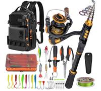 THKFISH Combo de caña de Pescar y Carrete con Mochila, Kit de Carrete Giratorio telescópico de 7 pies con señuelos de Pesca, alicates y Agarre de Labios de Pescado para Adultos, Color Negro