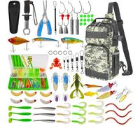 THKFISH Juego de 79 bolsas de pesca, mochila impermeable con cajas, bolsa de pesca, incluye alicates, cebos, removedor de anzuelos y agarre de labios