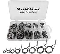 THKFISH Kit de reparación de cañas de Pesca Spinning Guías de caña de Pesca Kit de reparación de Punta de Varilla Acero Inoxidable Guía de Anillo de cerámica Plata bruñida - Marco 75 Piezas