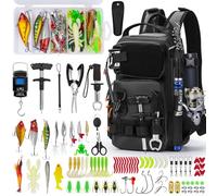 THKFISH Mochila de pesca con soporte para caña, kit de herramientas de pesca, bolsa resistente al agua con kit de señuelos de pesca, caja de aparejos de pesca y juego de alicates para hombres y