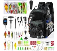 THKFISH Mochila de pesca con soporte para caña, kit de herramientas de pesca, bolsa resistente al agua con kit de señuelos de pesca, caja de aparejos de pesca y juego de alicates para hombres y
