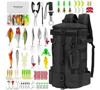 THKFISH Mochila de pesca de 85 piezas con cajas de aparejos, bolsa de aparejos con soporte para caña para equipo de pesca, kit de aparejos de pesca y cosas de pesca, incluye kit de alicates de pesca