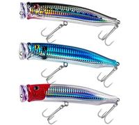 THKFISH Popper - Señuelos de pesca de atún de agua salada para pesca de surf, lubina con ojos 3D para atún GT, peces grandes, 5.9 pulgadas, POPPER-BLU-RED-BLK-3 unidades