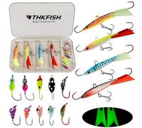 THKFISH Señuelos de pesca en hielo, kit de señuelos de pesca en hielo, kit de equipo de pesca en hielo, 14 piezas, luminoso, color D