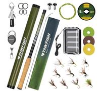 THKFISH Tenkara - Kit de caña de pescar con mosca 24T de fibra de carbono telescópica con funda de transporte, sedal y señuelo de pesca con mosca para arroyos, trucha, lubina, salmón (kit de caña de