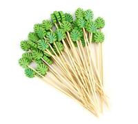 THKO 100 Piezas Palillos para Aperitivos, Brochetas Chuches, Palitos de Cóctel, Palillos Tarta Chuches, Decoración de Cócteles Fiesta Pinchos Palillos de Dientes - 12cm Hojas Verdes