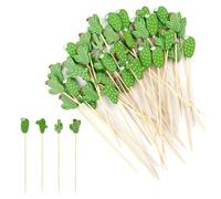 THKO 100 Piezas Palillos para Aperitivos, Brochetas Chuches, Palitos de Cóctel, Palillos Tarta Chuches, Decoración de Cócteles Fiesta Pinchos Palillos de Dientes - 12cm Cactus Verdes