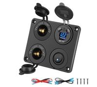 Thlevel 12V Cargador de Coche Panel 45W PD Tipo C y 18W QC3.0 USB Encendedor de Cigarrillos LED Voltímetro Digital con Interruptor de Encendido Apagado para Barco Camión Caravana