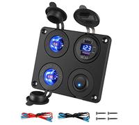 Thlevel 4 en 1 Panel de Enchufes Toma USB Coche Tipo C y QC3.0 con Encendedor de Cigarrillos Voltímetro LED y Azul Interruptor para Coches Motos Vehículos Recreativos Camiones Barcos