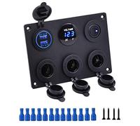 Thlevel 6 en 1 Panel Enchufe Cargador Coche Multifuncional con Dual Toma USB 12V Encendedor de Cigarrillos Digital LED Voltímetro Interruptores para Marina Barco Camión