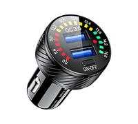 Thlevel Cargador Coche 36W 3A Carga Rapida Dual QC3.0 Puerto con Voltímetro Colorido y Interruptor Compatible con iPhone 13/12/11 Galaxy S21/20 Huawei