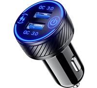 Thlevel Cargador de Coche 36W 3A Carga Rapida Dual QC3.0 Puerto con LED Azul y Interruptor Táctil Compatible con iPhone 12/11 Pro/MAX/8 Galaxy S21/20/10/9