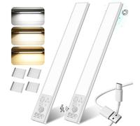 Thlevel Luz de Armario Sensor Movimiento 30CM Recargable Luce Nocturna Lampara LED Adhesiva con Tres Colores Infinitamente Regulables para Gabinete Pasillo Sótano Cocina Escalera 2 Piezas