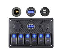 Thlevel Panel de Enchufe Cargador USB con Doble QC3.0 Carga Interruptores Basculantes Impermeables de 6 y Encendedor de Cigarrillos Voltaje Digital para 12 V 24 V Marina Camiones Campista