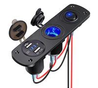 Thlevel Panel de Enchufes 12V Toma Mechero 36W Doble Cargador Coche USB con Voltímetro Digital y Encendedor de Cigarrillos y LED Azul Interruptor para Marina Barco Camión