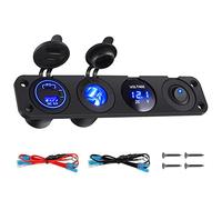 Thlevel Panel de Enchufes 4 en 1 Toma USB Coche Tipo C PD y QC3.0 Voltímetro de LED Encendedor de Cigarrillos Azul Interruptor para Marina Barco Camión