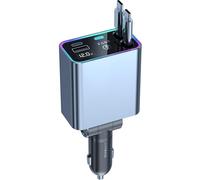 Thlevel Retráctil Cargador Coche 4 en 1 Adaptador 2 Cables Retráctiles Carga Rápida USB C de 66W con Pantalla de Tensión Compatible con iPhone Galaxy para 12V 24V Car