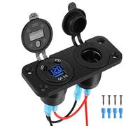 Thlevel Toma Cargador USB Coche 18W QC 3.0 45W Dual PD Tipo C Panel Interruptores 12V Enchufe Encendedor de Corriente con LED Voltímetro Digital y Interruptor Táctil para Barco Marina