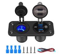 Thlevel Toma de Encendedor de Cigarrillos Dual USB QC3.0 Cargador de Coche con Interruptor LED Impermeable para 12V 24V Barco Marino Motocicleta Camión