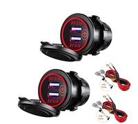 Thlevel Toma USB Cargador Coche 12V 24V 4.2A Dual QC3.0 Carga Rápido Impermeable con Rojo LED Indicador para Coches Motos Camiones Barcos 2PCS