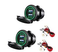 Thlevel Toma USB Cargador Coche 12V 24V 4.2A Dual QC3.0 Carga Rápido Impermeable con Verde LED Indicador para Coches Motos Camiones Barcos 2PCS