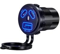 Thlevel Toma USB Cargador Coche QC3.0 y Tipo C PD 45W Carga Rápido Impermeable con 12V 24V Auto Motos Camiones Barcos