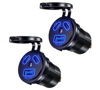Thlevel Toma USB Cargador Coche QC3.0 y Tipo C PD 45W Carga Rápido Impermeable con 12V 24V Auto Motos Camiones Barcos 2PCS