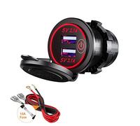Thlevel Toma USB Coche 12V 24V 4.2A Dual QC3.0 Cargador Rápido Impermeable con Rojo LED Indicador para Coches Motos Camiones Barcos