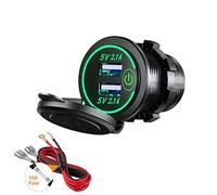 Thlevel Toma USB Coche 12V 24V 4.2A Dual QC3.0 Cargador Rápido Impermeable con Verde LED Indicador para Coches Motos Camiones Barcos