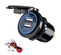 Thlevel Toma USB Coche 12V Dual QC3.0 Cargador Mechero Carga Rápida Impermeable con LED Indicador para Coches Motos Camiones Barcos Azul