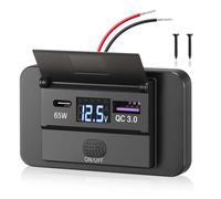 Thlevel Toma USB Coche Cargador de Coches 18W QC3.0 65W PD Tipo C Carga Rápida con Voltímetro y Interruptor para 12V 24V Barcos Motocicleta Marina Camión