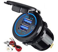 Thlevel Toma USB Coche Doble QC3.0 Cargador Carga Rápido Impermeable con Interruptor y LED Indicador para 12V 24V Coches Motos Camiones Barcos
