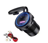 Thlevel Toma USB Coche Tipo C y QC3.0 Cargador Impermeable con Interruptor y Azul LED Indicador para 12V 24V Coches Motos Vehículos Recreativos Camiones Barcos