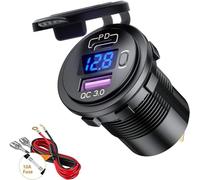 Thlevel Toma USB Coche Tipo C y QC3.0 Cargador Impermeable con Interruptor y Voltímetro LED Indicador para 12V 24V Coches Motos Vehículos Recreativos Camiones Barcos