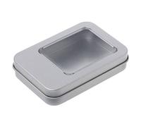 THOANBY Caja de almacenamiento rectangular de hojalata con tapa de ventana media transparente, cajas de metal para brillo de labios, acuarela, joyería, caja de maquillaje, botella, organizador de