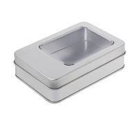THOANBY Caja de almacenamiento rectangular de hojalata con tapa de ventana media transparente, cajas de metal para brillo de labios, acuarela, joyería, caja de maquillaje, botella, organizador de