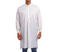 Thobe Kaftan Jubba - Bata de manga corta para hombre, ligera, holgada, islámica, con cuello bordado, vestido largo árabe musulmán tradicional, ideal para oración, ramadán, Eid, ropa de verano, blanco